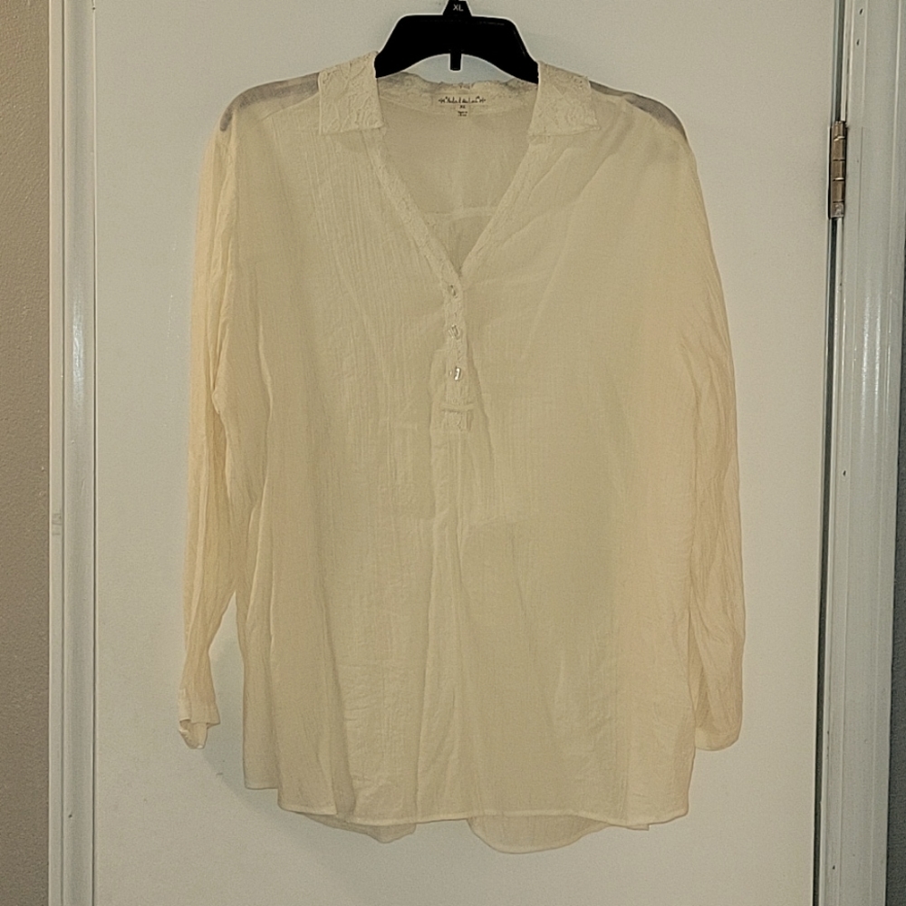Hester & Orchard Long Sleeve Lace Collar Tunic Blouse, XL, Cream
